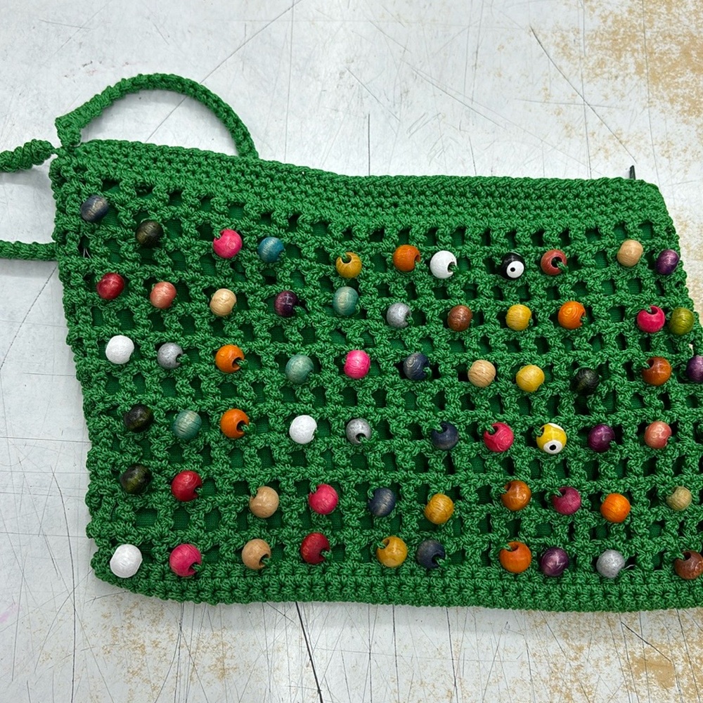 Handmade crochet clutch cotton yarn with colorful beads